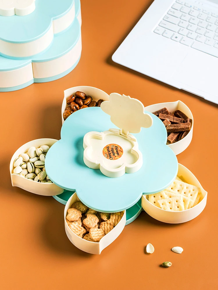 

Rotatable Double Snack Disc Holiday New Year Nuts Candy Storage Plates Party Dish Pink Blue Household Living Room Decoration