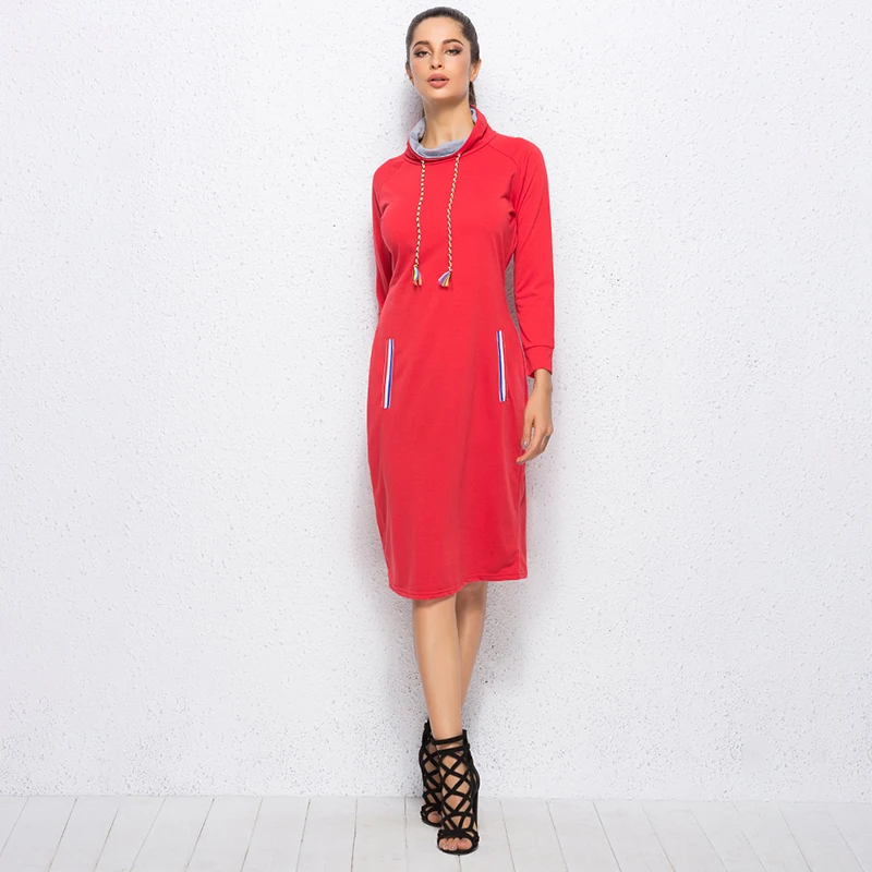 Осенне зимнее Повседневное платье с длинным рукавом и круглым вырезом Лоскутная