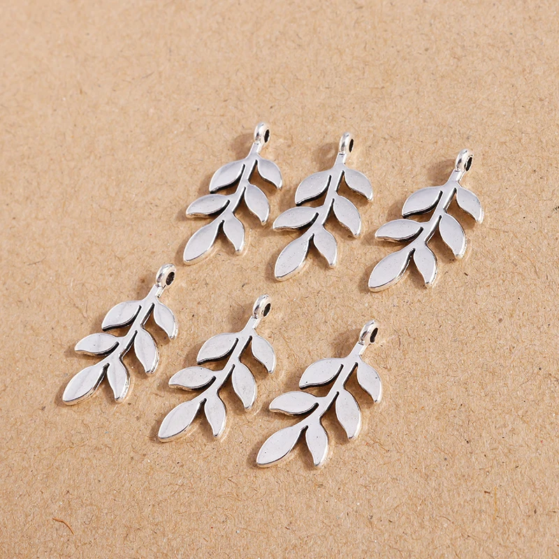 

20pcs 12*24mm Silver Color Alloy Tree Leaf Charms for Making Drop Earrings Pendants Necklaces DIY Keychain Jewelry Findings