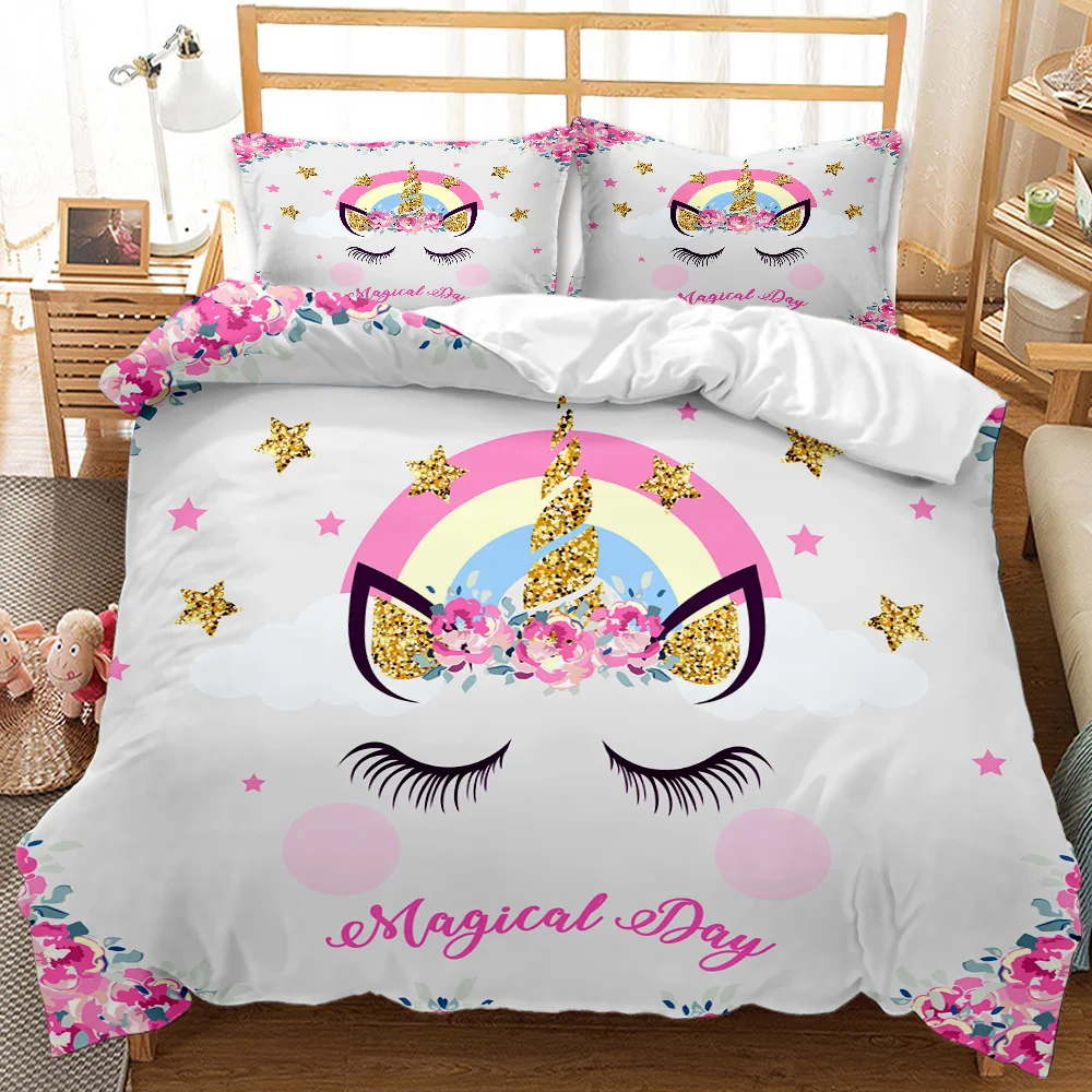 kawaii unicorn bedding kids girls pink luxury duvet cover bedding set king queen twin comforter set full size bedding set kids