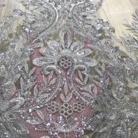 nigerian high quality vintage african guipure embroidered tulle floral beaded lace fabric with sequin trimmings for sewing dress