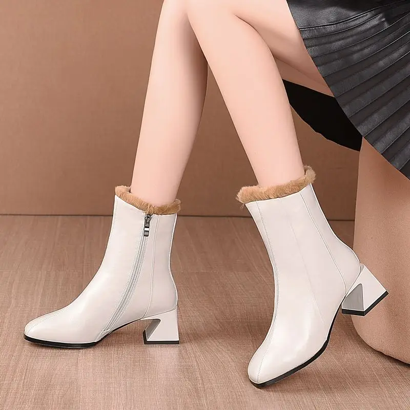 

ALLBITEFO mixed colors design soft genuine leather women boots winter warm fashion women heels shoes ankle boots motocycle boots