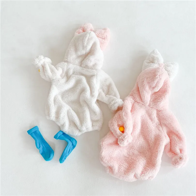 

Baby Clothes Thick Warm Winter Baby Romper Newborn Pompom Infant Girl Romper Faux Fur Outerwear Baby Toddler Jumpsuit Hooded