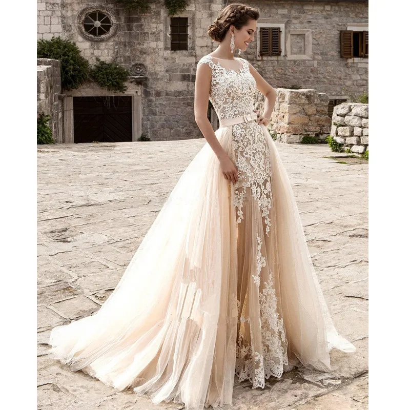 

Женское свадебное платье, кружевное платье со съемной юбкой, модель 2018