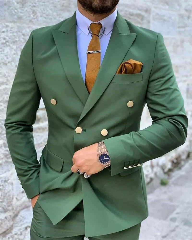 

Summer Green Men Blazer 2 Piece Groom Tuxedos For Wedding Formal Prom Suit (Jacket+Pants) Chic Streetwear Custom Made
