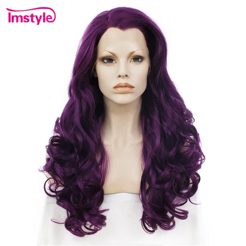 Imstyle фиолетовый парик длинные волнистые синтетические кружевные передние парики 24 дюйма кружевные передние парики для косплея для женщин термостойкие волоконные безклеевые