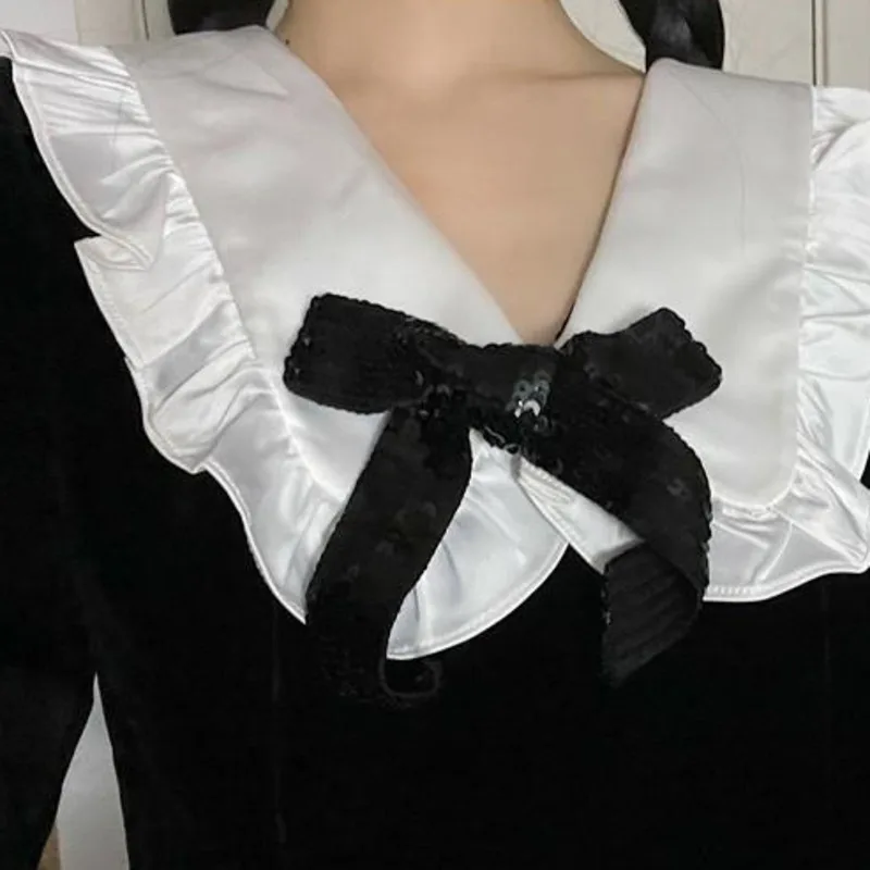 Женское вечернее платье с бантом черное элегантное в стиле Харадзюку длинным