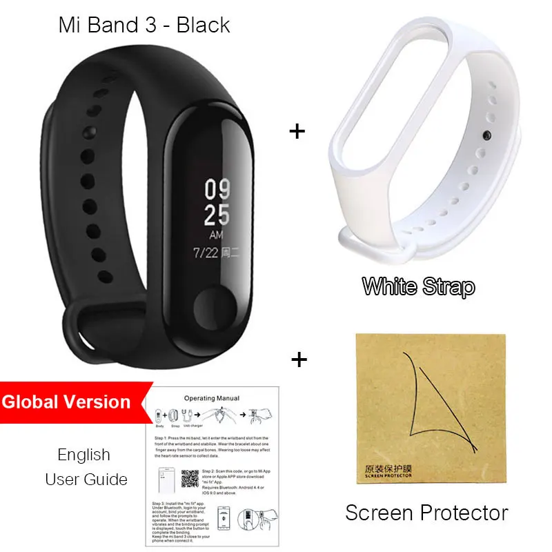 Global White Strap Смарт-браслет Xiaomi mi Band 3 с сенсорным экраном и сенсорной панелью, водонепроницаемый фитнес-трекер mi Band 3 с сенсорным экраном 0,78 дюйма - Цвет: Global White Strap