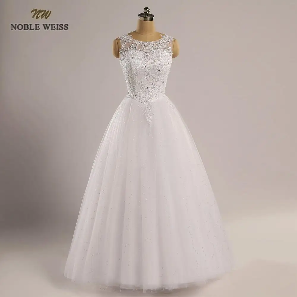 

NOBLE WEISS O-Neck Appliques Beading Lace-up Back Ball Gown Floor-Length Wedding Dresses Custom Made Bridal Dress