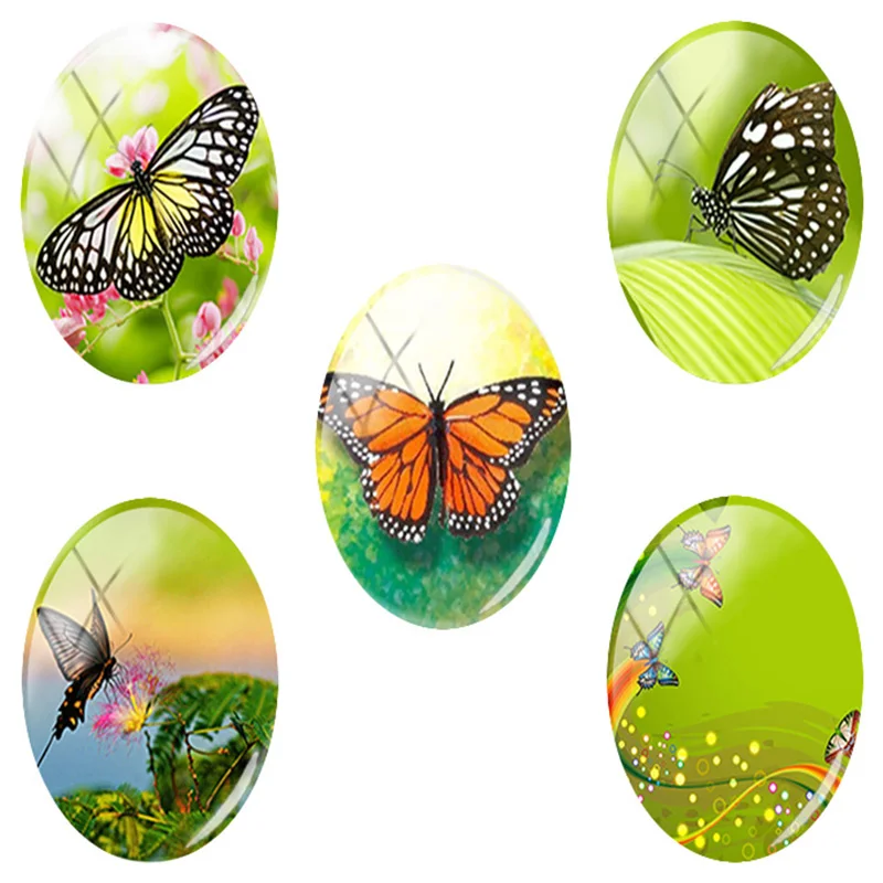 

TAFREE 2019 NEW 18x25mm Beauty Butterfly Oval Glass Cabochon Flatback Dome Jewelry Finding Pendant base b137