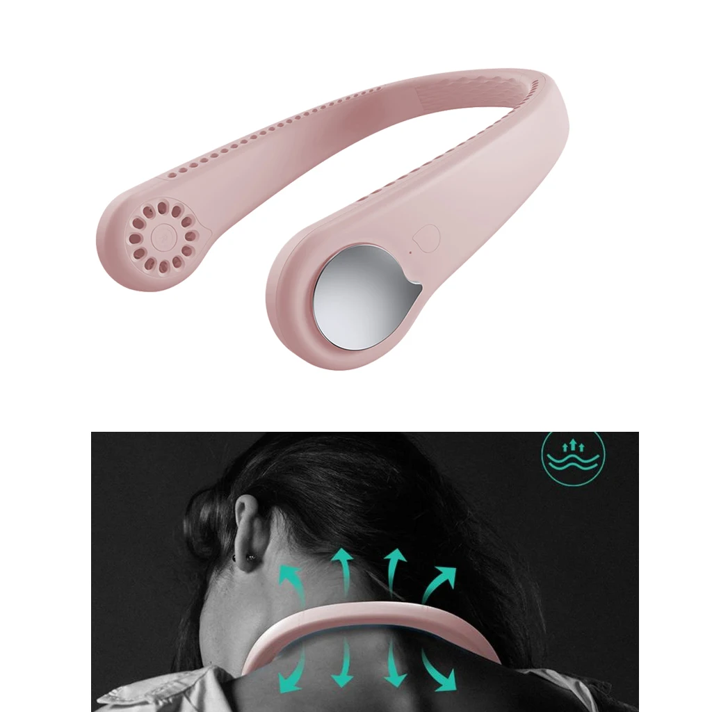 

Pink Leafless Hanging Neck Fan USB Personal Fan Wearable For Traveling