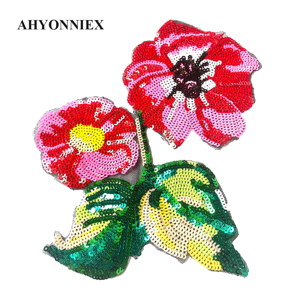 

1Pc Big Flower Patches Sew On Sequined Patch Floral Applique DIY Sewing Fabric Repair Clothes Patches Stickers