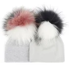 Newborn Baby Boys Girls Beanies Hats Soft Warm Toddler Children Cotton Beanies hats Gorros With triple color Real Fur Pompom
