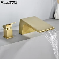 all copper hot and cold water basin faucet two piece brushed gold two hole basin faucet creative black bathtub waterfall set