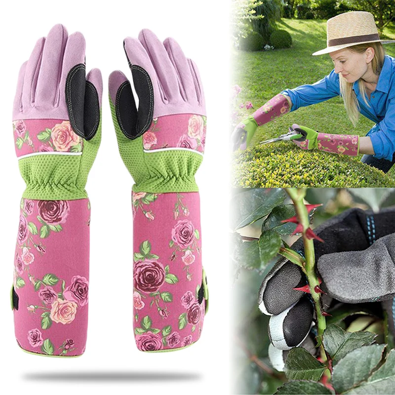 

1 пара, розовые перчатки для обрезки, садовые перчатки с цветочным принтом, женские нескользящие перчатки с защитой от ударов, садовые перча...