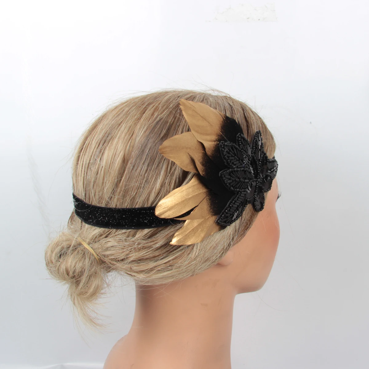 

1920s Hair Accessories Black Sequins For Costume Party Feather Hair Bands For Women Orginal Handmade