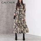 Женское платье с принтом GALCAUR, винтажное платье с круглым вырезом и длинными рукавами-фонариками и высокой талией, модель 2020