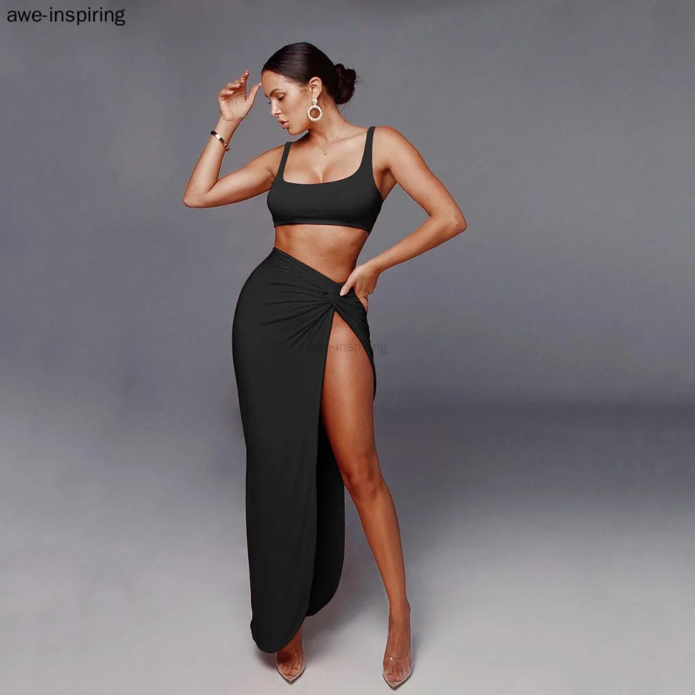 

Комплект из двух предметов для женщин, пикантный Асимметричный хлопковый мягкий повседневный комплект с разрезом, на бретелях, без рукавов,...