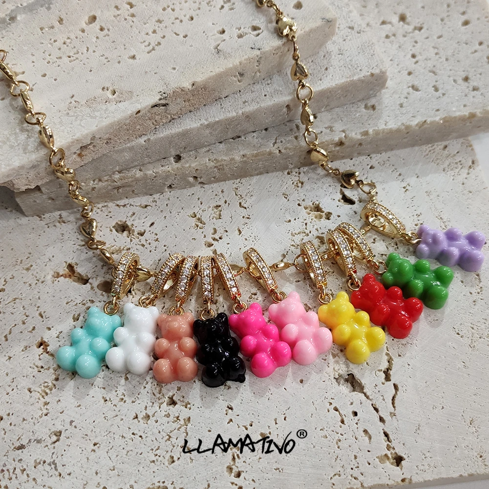 

2021 Ins Cute Jelly Gummy Bear Zircon Charm Heart Chain Necklaces For Women Colorful Cartoon Bear Choker Necklace Party Jewelry