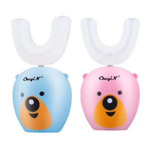 Ckeyin Electric U Shape Toothbrush Automatic Ultrasonic Tooth Whitening Massage Brush 3 Modes Cartoon Brush for Children