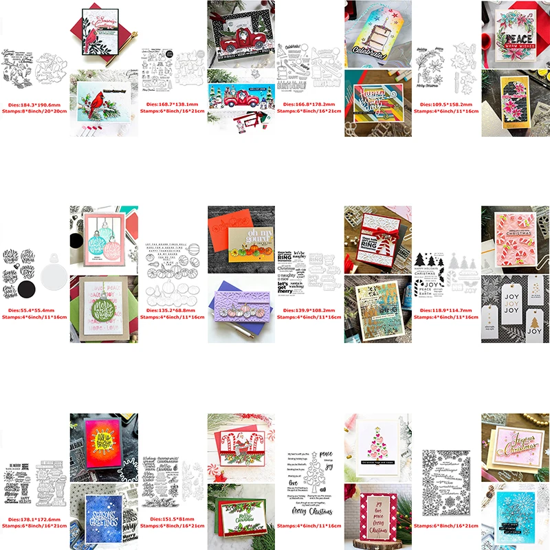 

Foliage Trees Pumpkin Gnome Cutting Dies match Clear Stamps Season Greeting Merry Christmas Words Ornament Cover 2021 New #18