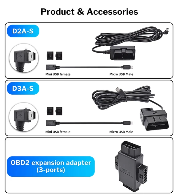 Deelife OBD2 Car DVR Hard Wire Kit for Mirror Camera Dash Cam