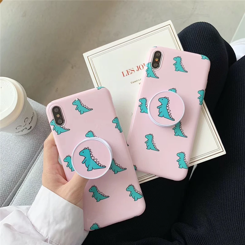 Милый розовый чехол для телефона с динозавром для iphone 11pro max 7 8 Plus, мягкий чехол IMD Для iphone X, задняя крышка, чехол с кольцом