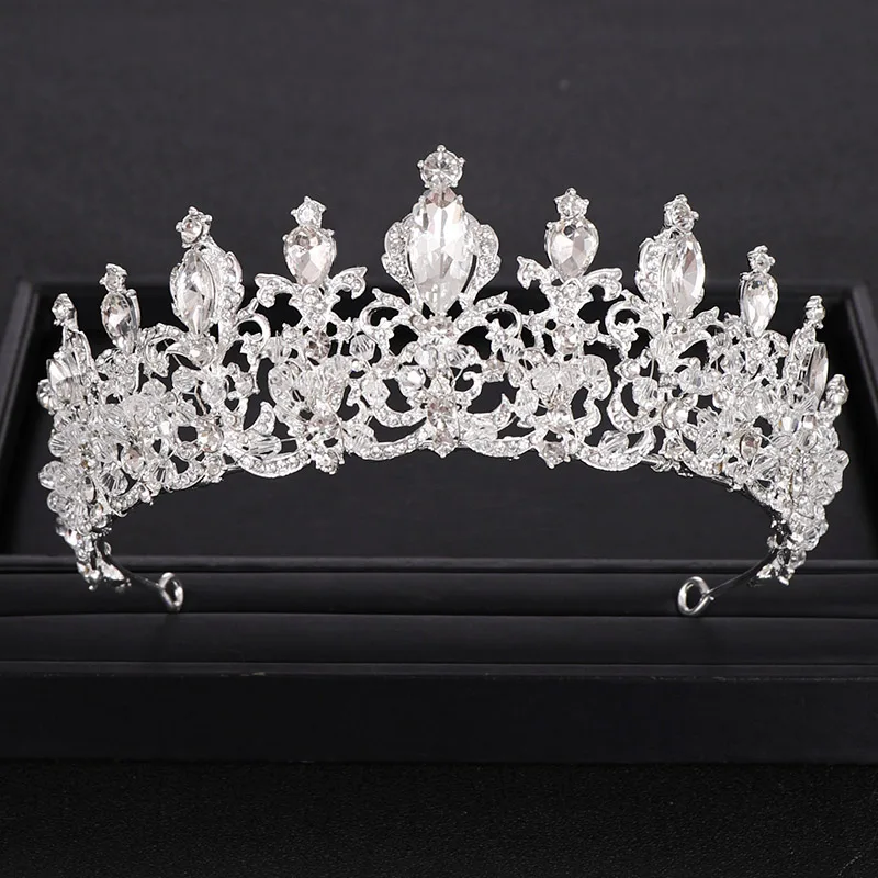 SILVER Мода барокко Роскошный цвета: золотистый, серебристый корона, украшенная стразами свадебные аксессуары для волос, Корона свадебная корона женские аксессуары для волос королевская тиара - Окраска металла: SILVER