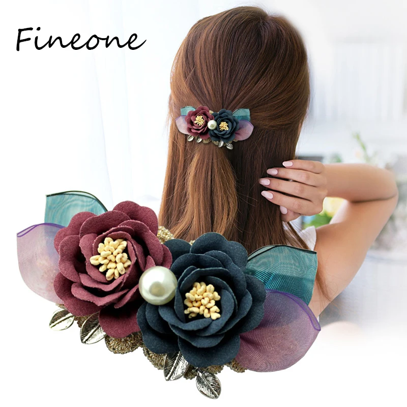 

1Pcs Fashion Fabric Flower Hairpin Simple Ponytail Bow Spring Clip Head Flower Headdress Jewelry for Women Hair Accessories