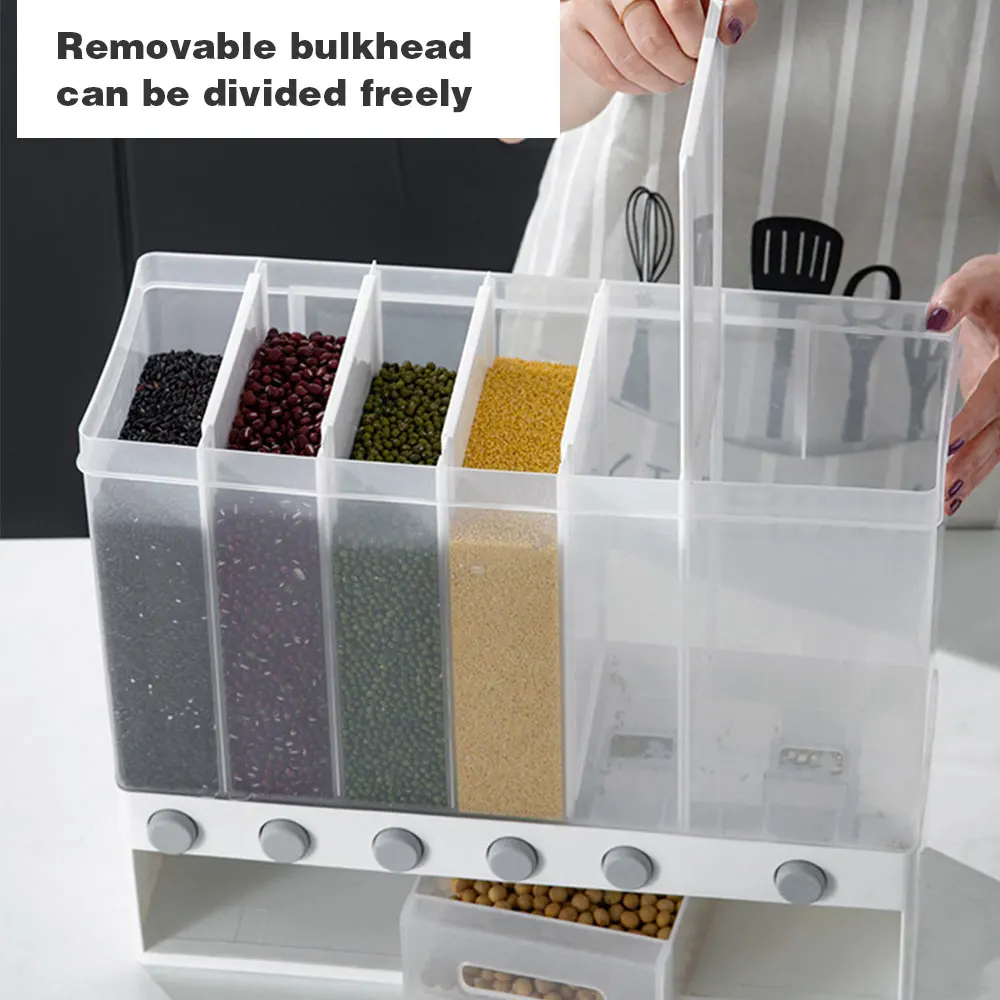 Proof Plastic Automatic Racks 6 Moisture Sealed Food Storage Box Wall Mounted Divided Rice And Cereal Dispenser 10KG For Kitchen | Дом и сад