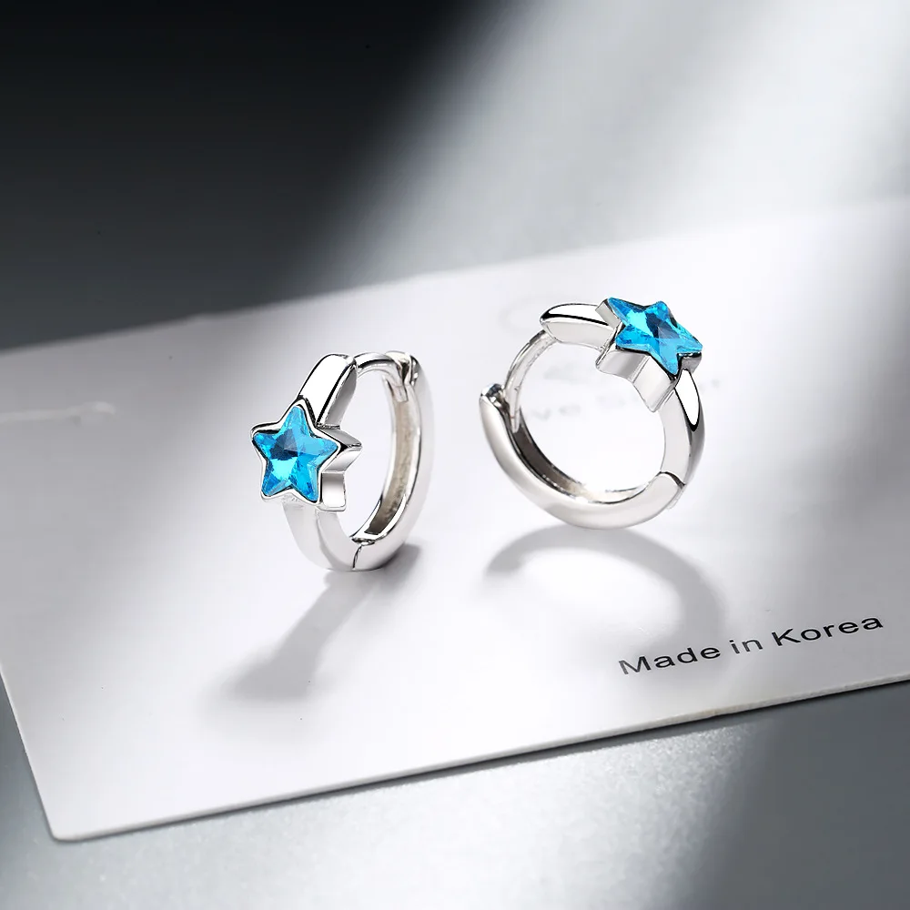 

Fantastic Blue Crystal Star Stud Earrings Silver Color Small Cute Earrings For Women Jewelry Gifts