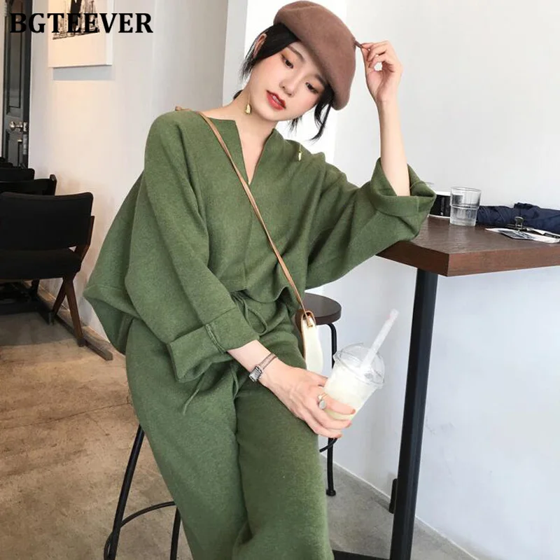 BGTEEVER модный свитер спортивный костюм пуловер с вырезом в виде буквы V & свободные