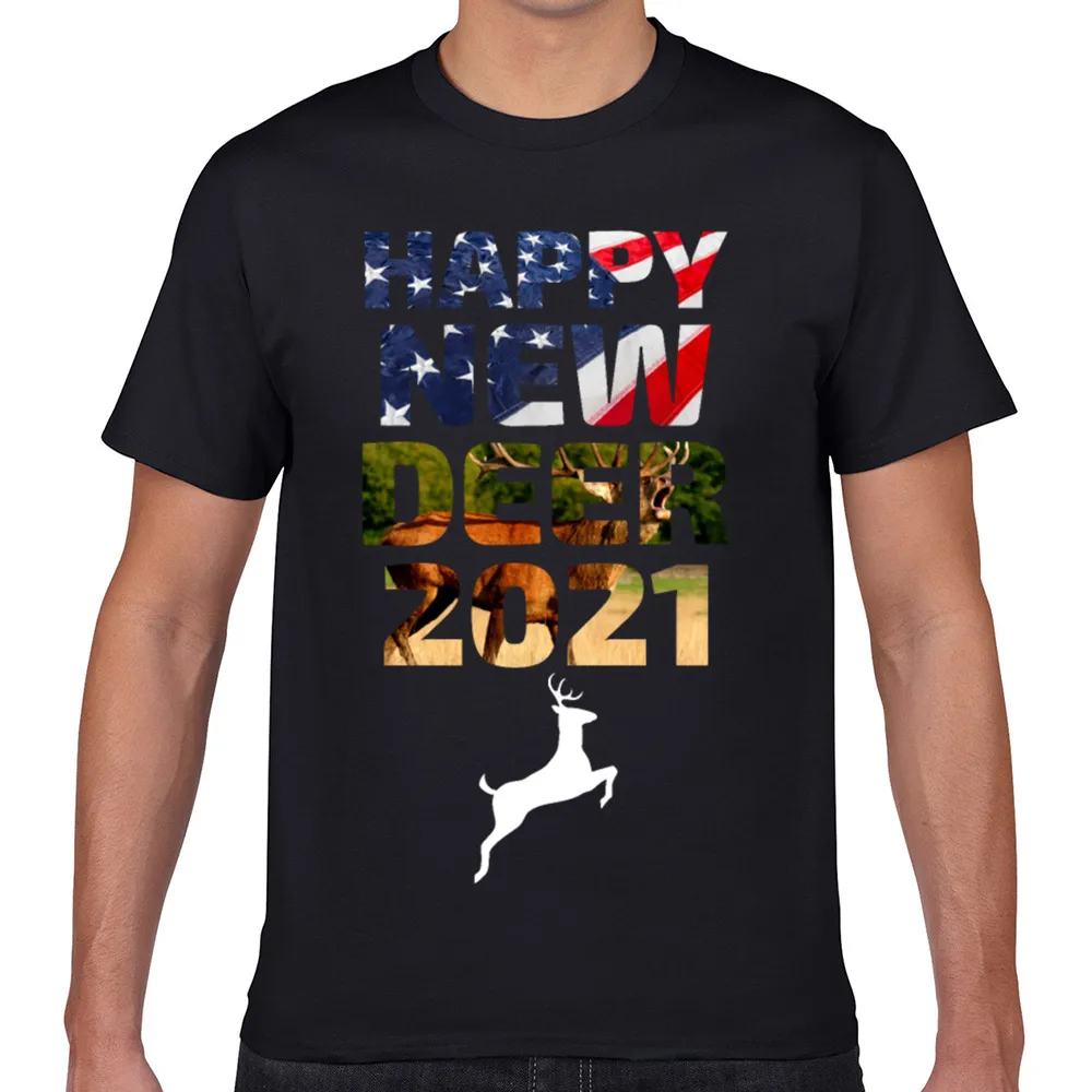 

Tops T Shirt Men happy new deer 2021 5 Design Black Geek Short Male Tshirt
