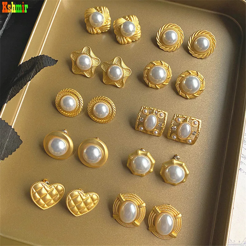

Kshmir Stylish Metallic Personality Earrings 2020 Gold Pendant Earrings for women's Geometric Pearl earrings