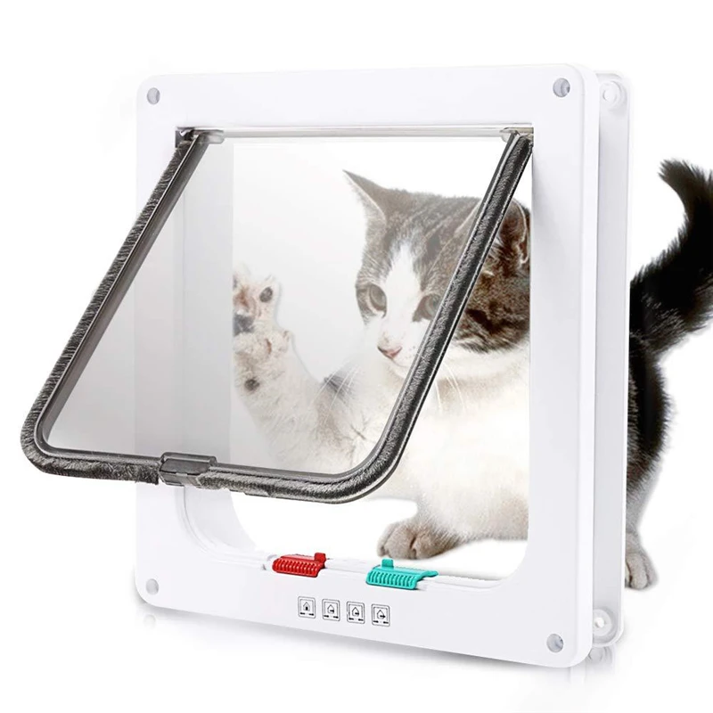 

Activated Cat Flap Exclusive Entry Easy Install 4-Way Manual Convenient Pet Door Lockable Dog Kitten Security Plastic ABS Gate