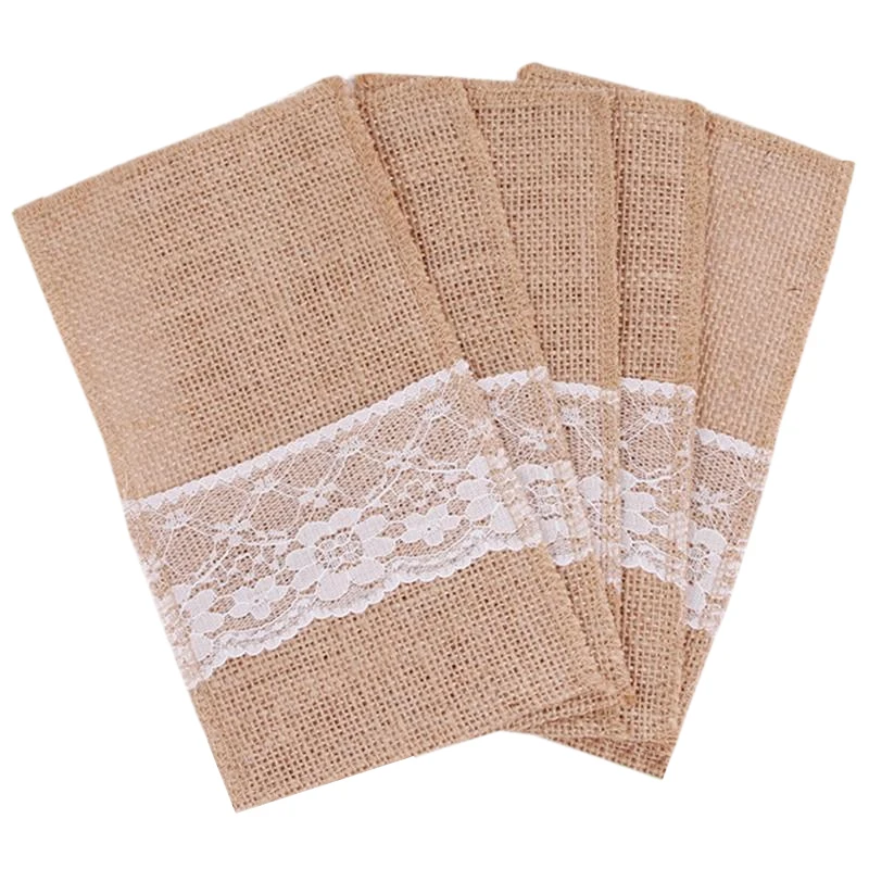 

Canvas Jute Lace Bag Cover Decorative For Wedding 40 Pieces 11x21cm
