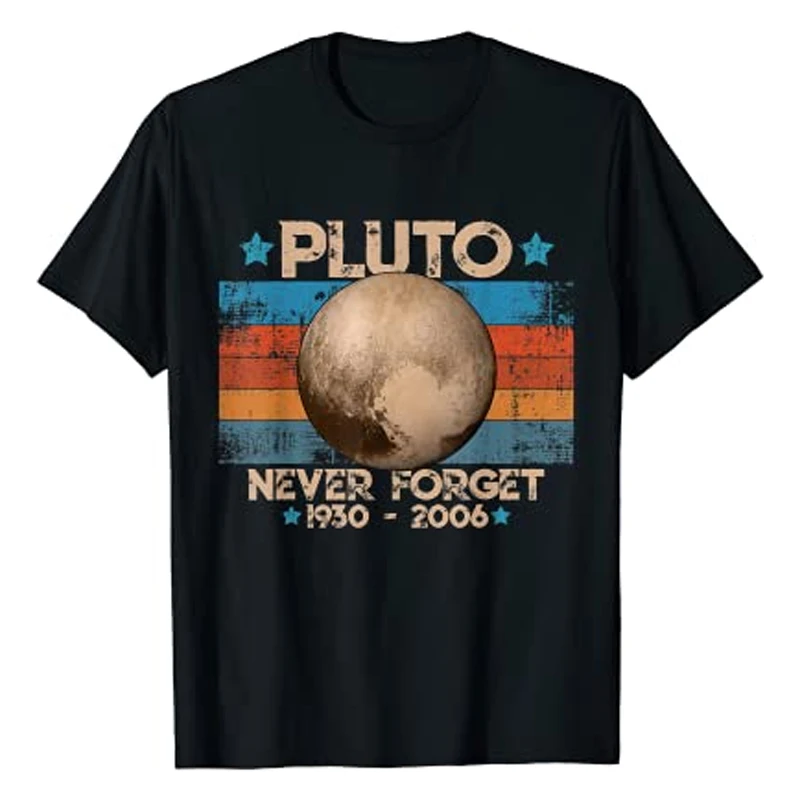 

2021 Summer Men's T-shirt Vintage Never Forget Pluto Nerdy Astronomy Space Science High Quality Cotton Oversized Short Sleeve