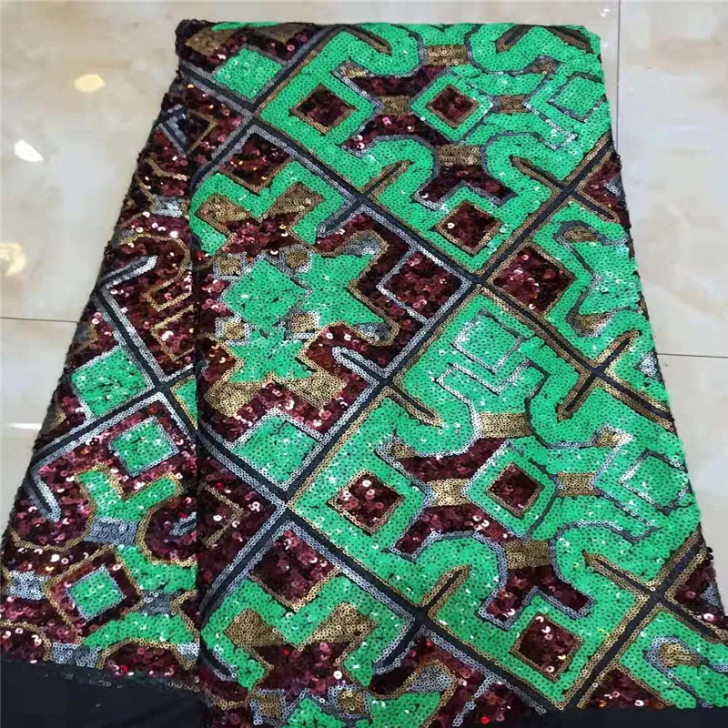 

2020 African Net Lace Fabric, High Quality Elegant gold Sequins Nigerian Wedding Lace Fabrics 5Yards Sequins French Tulle lace