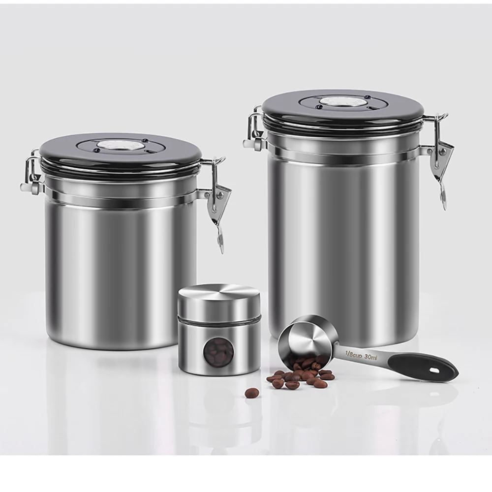 

304 Stainless Steel Air-tight Airtight Tank With Steel Spoon Kitchen Storage Tank Coffee Bean Airtight Tank 500g/750g