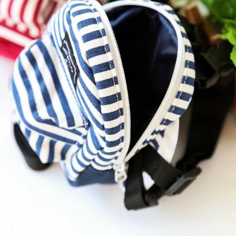 Сшитой из джинсовой и полосатой ткани рюкзак для собак со страховочными ремнями