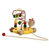wooden golden tortoise baby toddler walk along animal baby wooden pull car children toy around beads maze wire circle game props