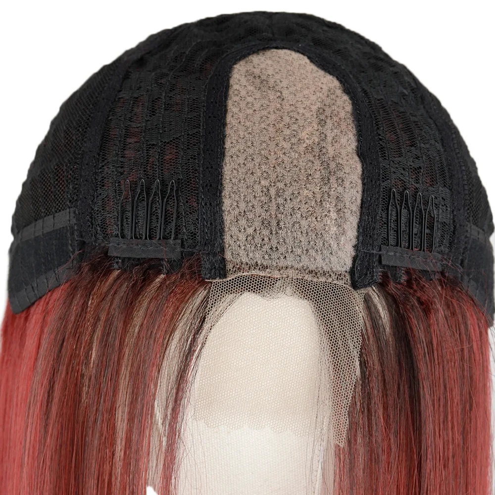 

Honey Blonde Ombre Hair Dark Red Wigs Long Silk Straight Synthetic Burnt Orange Lace Wig Natural Hair Ishow Hair Lace Wig