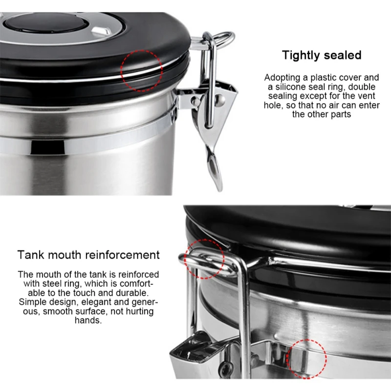 

1PCS Stainless Steel Sealed Tank Storage Coffee Bean Container Kitchen Grain Storage