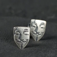 vintage gothic style mask stud earrings for women men punk silver color earrings party jewelry accessories