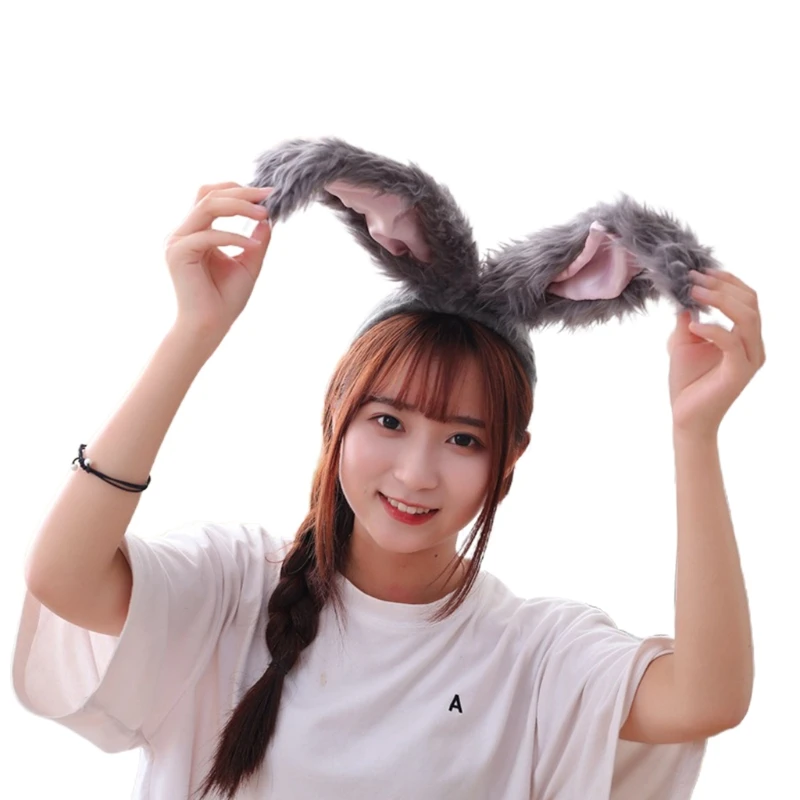 

Long Rabbit Ears Headband Cute Colorful Furry Bunny Animal Hair Hoop Halloween Easter Cosplay Costume Party Favors