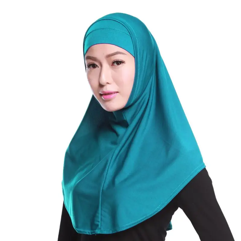

Womens 2 Piece Solid Color Amira Jersey Muslim Hijab Soft Cotton Stretch Head Scarf with Tube Inner Underscarf Cap Hood 85WB