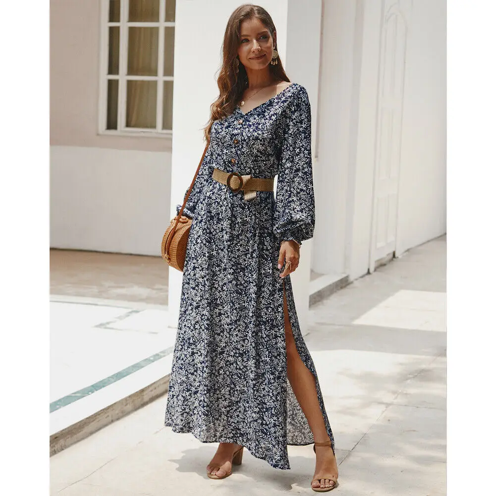 Женское Праздничное Платье макси с длинным рукавом Осенний длинный сарафан в