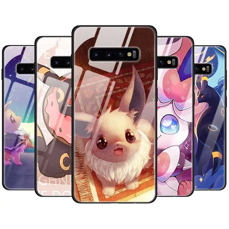 Чехол из закаленного стекла с рисунком eevee для samsung Galaxy S10 S10e S9 S8 Note9 Note 10 Plus 5G A50 A30 края из ТПУ