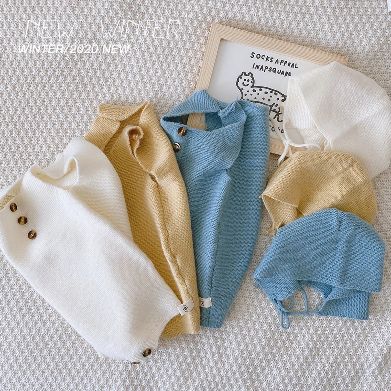 

BY 2Pcs Infant Sleeveless Bodysuit+Hat Cute Knitting Bodysuit Simple Style Solid Color Button Decoration Spring Summer Clothing