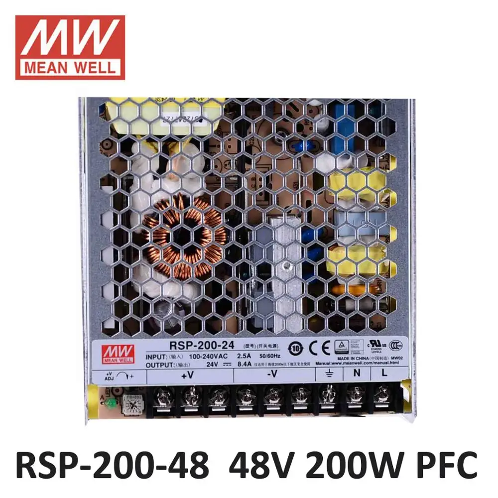MEAN WELL RSP-200-48 импульсный источник питания 48 Вольт 200 Вт PFC Функция 85-264VAC вход meanwell В DC